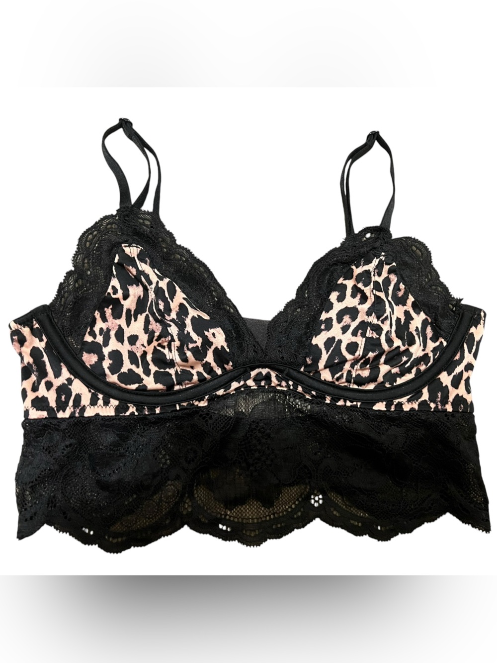 Victoria's Secret Black Lace & Pink Leopard Bralette